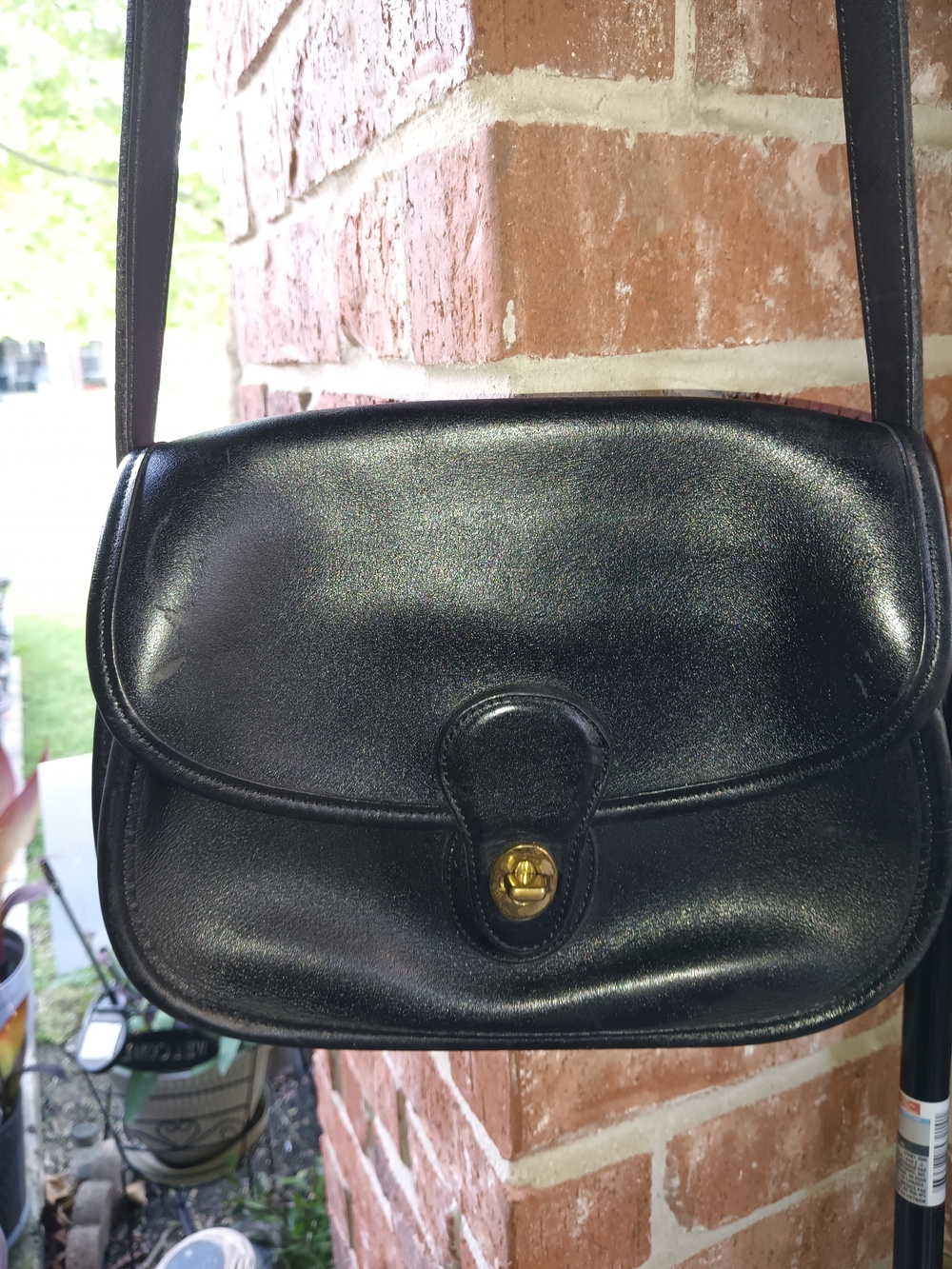 Vintage Coach Black Leather Crossbody with Gold Turnlock